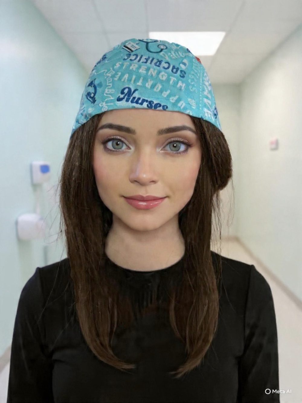 Handmade Blue and White Scrub Cap/ Nurse Hat